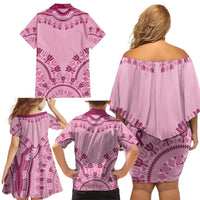 Dashiki Glamorous Pink Family Matching Off Shoulder Short Dress and Hawaiian Shirt Breast Cancer Awareness - Wonder Print Shop