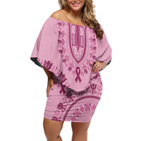 Dashiki Glamorous Pink Family Matching Off Shoulder Short Dress and Hawaiian Shirt Breast Cancer Awareness - Wonder Print Shop