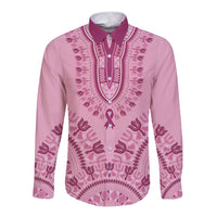 Dashiki Glamorous Pink Long Sleeve Button Shirt Breast Cancer Awareness - Wonder Print Shop