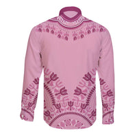 Dashiki Glamorous Pink Long Sleeve Button Shirt Breast Cancer Awareness - Wonder Print Shop