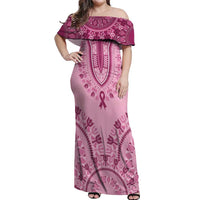 Dashiki Glamorous Pink Off Shoulder Maxi Dress Breast Cancer Awareness - Wonder Print Shop