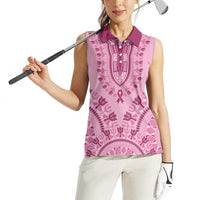 Dashiki Glamorous Pink Women Sleeveless Polo Shirt Breast Cancer Awareness - Wonder Print Shop