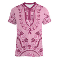 Dashiki Glamorous Pink Women V-Neck T-Shirt Breast Cancer Awareness - Wonder Print Shop
