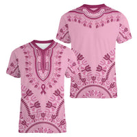 Dashiki Glamorous Pink Women V-Neck T-Shirt Breast Cancer Awareness - Wonder Print Shop
