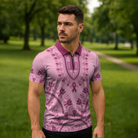 Dashiki Glamorous Pink Zipper Polo Shirt Breast Cancer Awareness - Wonder Print Shop