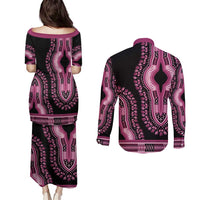 Breast Cancer Awareness Pink Ribbon Couples Matching Puletasi and Long Sleeve Button Shirt Dashiki Style - Wonder Print Shop