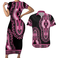Breast Cancer Awareness Pink Ribbon Couples Matching Short Sleeve Bodycon Dress and Hawaiian Shirt Dashiki Style - Wonder Print Shop