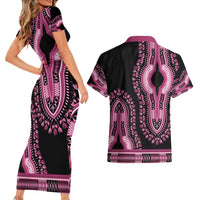 Breast Cancer Awareness Pink Ribbon Couples Matching Short Sleeve Bodycon Dress and Hawaiian Shirt Dashiki Style - Wonder Print Shop