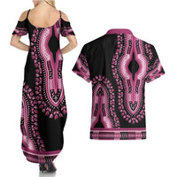 Breast Cancer Awareness Pink Ribbon Couples Matching Summer Maxi Dress and Hawaiian Shirt Dashiki Style - Wonder Print Shop
