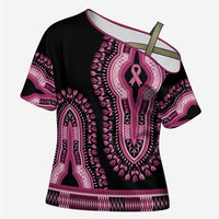 Breast Cancer Awareness Pink Ribbon Cross Shoulder Shirt Dashiki Style - Wonder Print Shop