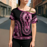 Breast Cancer Awareness Pink Ribbon Cross Shoulder Shirt Dashiki Style - Wonder Print Shop