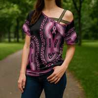 Breast Cancer Awareness Pink Ribbon Cross Shoulder Shirt Dashiki Style - Wonder Print Shop