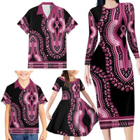 Breast Cancer Awareness Pink Ribbon Family Matching Long Sleeve Bodycon Dress and Hawaiian Shirt Dashiki Style - Wonder Print Shop