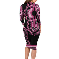 Breast Cancer Awareness Pink Ribbon Family Matching Long Sleeve Bodycon Dress and Hawaiian Shirt Dashiki Style - Wonder Print Shop