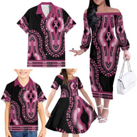 Breast Cancer Awareness Pink Ribbon Family Matching Off The Shoulder Long Sleeve Dress and Hawaiian Shirt Dashiki Style - Wonder Print Shop