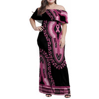 Breast Cancer Awareness Pink Ribbon Family Matching Off Shoulder Maxi Dress and Hawaiian Shirt Dashiki Style - Wonder Print Shop