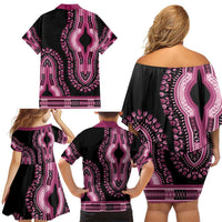 Breast Cancer Awareness Pink Ribbon Family Matching Off Shoulder Short Dress and Hawaiian Shirt Dashiki Style - Wonder Print Shop