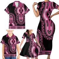 Breast Cancer Awareness Pink Ribbon Family Matching Short Sleeve Bodycon Dress and Hawaiian Shirt Dashiki Style - Wonder Print Shop