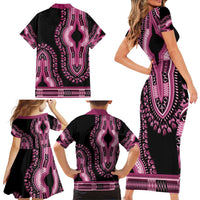 Breast Cancer Awareness Pink Ribbon Family Matching Short Sleeve Bodycon Dress and Hawaiian Shirt Dashiki Style - Wonder Print Shop