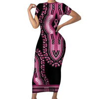 Breast Cancer Awareness Pink Ribbon Family Matching Short Sleeve Bodycon Dress and Hawaiian Shirt Dashiki Style - Wonder Print Shop