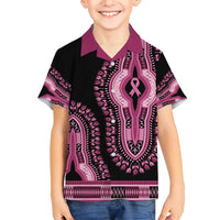 Breast Cancer Awareness Pink Ribbon Family Matching Short Sleeve Bodycon Dress and Hawaiian Shirt Dashiki Style - Wonder Print Shop