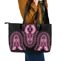 Breast Cancer Awareness Pink Ribbon Leather Tote Bag Dashiki Style - Wonder Print Shop