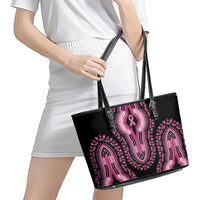Breast Cancer Awareness Pink Ribbon Leather Tote Bag Dashiki Style - Wonder Print Shop