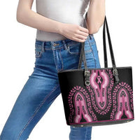 Breast Cancer Awareness Pink Ribbon Leather Tote Bag Dashiki Style - Wonder Print Shop