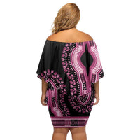 Breast Cancer Awareness Pink Ribbon Off Shoulder Short Dress Dashiki Style - Wonder Print Shop