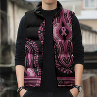 Breast Cancer Awareness Pink Ribbon Sleeveless Puffer Jacket Dashiki Style - Wonder Print Shop