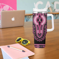 Breast Cancer Awareness Pink Ribbon Tumbler With Handle Dashiki Style - Wonder Print Shop