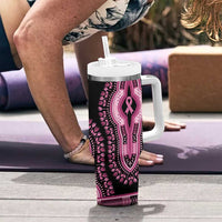 Breast Cancer Awareness Pink Ribbon Tumbler With Handle Dashiki Style - Wonder Print Shop