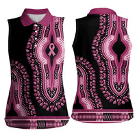 Breast Cancer Awareness Pink Ribbon Women Sleeveless Polo Shirt Dashiki Style - Wonder Print Shop