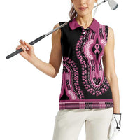 Breast Cancer Awareness Pink Ribbon Women Sleeveless Polo Shirt Dashiki Style - Wonder Print Shop