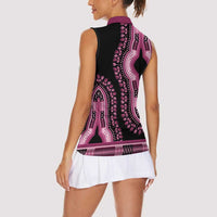 Breast Cancer Awareness Pink Ribbon Women Sleeveless Polo Shirt Dashiki Style - Wonder Print Shop