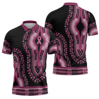 Breast Cancer Awareness Pink Ribbon Zipper Polo Shirt Dashiki Style - Wonder Print Shop