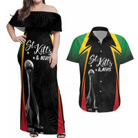 St Kitts Nevis Cricket Custom Couples Matching Off Shoulder Maxi Dress and Hawaiian Shirt Go Patriots Go Champions - Wonder Print Shop