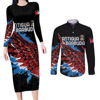 Antigua and Barbuda Cricket Custom Couples Matching Long Sleeve Bodycon Dress and Long Sleeve Button Shirt Falcons Wings - Take Off - Wonder Print Shop