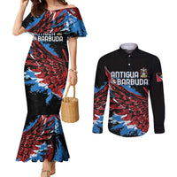 Antigua and Barbuda Cricket Custom Couples Matching Mermaid Dress and Long Sleeve Button Shirt Falcons Wings - Take Off - Wonder Print Shop