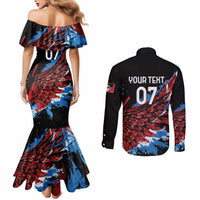 Antigua and Barbuda Cricket Custom Couples Matching Mermaid Dress and Long Sleeve Button Shirt Falcons Wings - Take Off - Wonder Print Shop