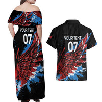Antigua and Barbuda Cricket Custom Couples Matching Off Shoulder Maxi Dress and Hawaiian Shirt Falcons Wings - Take Off - Wonder Print Shop