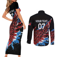 Antigua and Barbuda Cricket Custom Couples Matching Short Sleeve Bodycon Dress and Long Sleeve Button Shirt Falcons Wings - Take Off - Wonder Print Shop