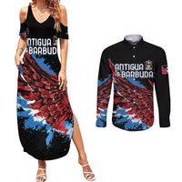 Antigua and Barbuda Cricket Custom Couples Matching Summer Maxi Dress and Long Sleeve Button Shirt Falcons Wings - Take Off - Wonder Print Shop