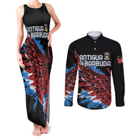 Antigua and Barbuda Cricket Custom Couples Matching Tank Maxi Dress and Long Sleeve Button Shirt Falcons Wings - Take Off - Wonder Print Shop