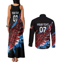 Antigua and Barbuda Cricket Custom Couples Matching Tank Maxi Dress and Long Sleeve Button Shirt Falcons Wings - Take Off - Wonder Print Shop