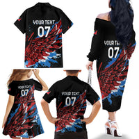 Antigua and Barbuda Cricket Custom Family Matching Off The Shoulder Long Sleeve Dress and Hawaiian Shirt Falcons Wings - Take Off - Wonder Print Shop