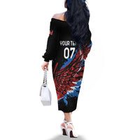 Antigua and Barbuda Cricket Custom Family Matching Off The Shoulder Long Sleeve Dress and Hawaiian Shirt Falcons Wings - Take Off - Wonder Print Shop