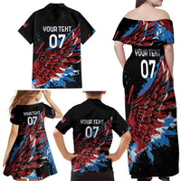 Antigua and Barbuda Cricket Custom Family Matching Off Shoulder Maxi Dress and Hawaiian Shirt Falcons Wings - Take Off - Wonder Print Shop