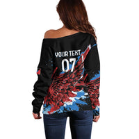 Antigua and Barbuda Cricket Custom Off Shoulder Sweater Falcons Wings - Take Off - Wonder Print Shop