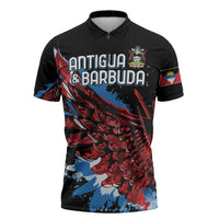 Antigua and Barbuda Cricket Custom Zipper Polo Shirt Falcons Wings - Take Off - Wonder Print Shop